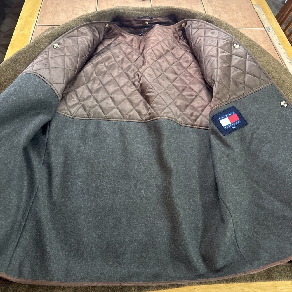TOMMY HILFIGER Brown Flannel Tweed Button Wool Liner 3 Button Blazer Jacket XL - Picture 6 of 16